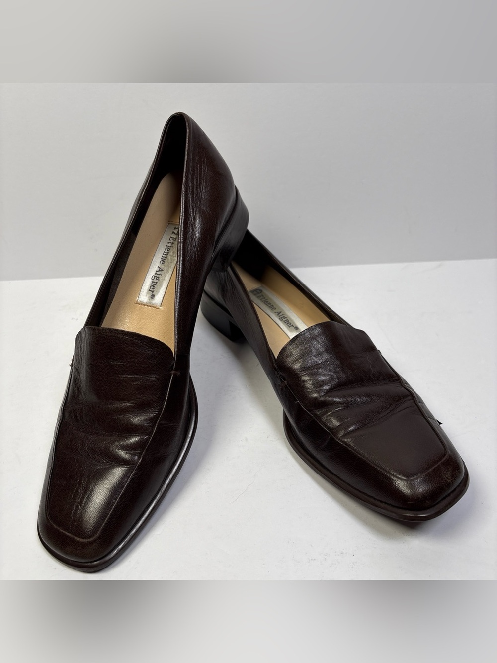 Vintage 90s Etienne Aigner Brown Leather Heel Rush Loafer Size 8 NARROW Slip-on